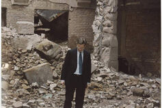 Frank McCloskey inside the damaged National Library in Sarajevo in 1993. Photo: Indiana University Bloomington.
